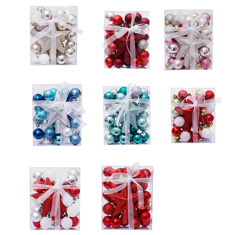 

30 Pcs/Set Glitter Christmas Tree Ball Baubles Colorful Xmas Party Home Garden Christmas Tree Top Star Decor Supplies