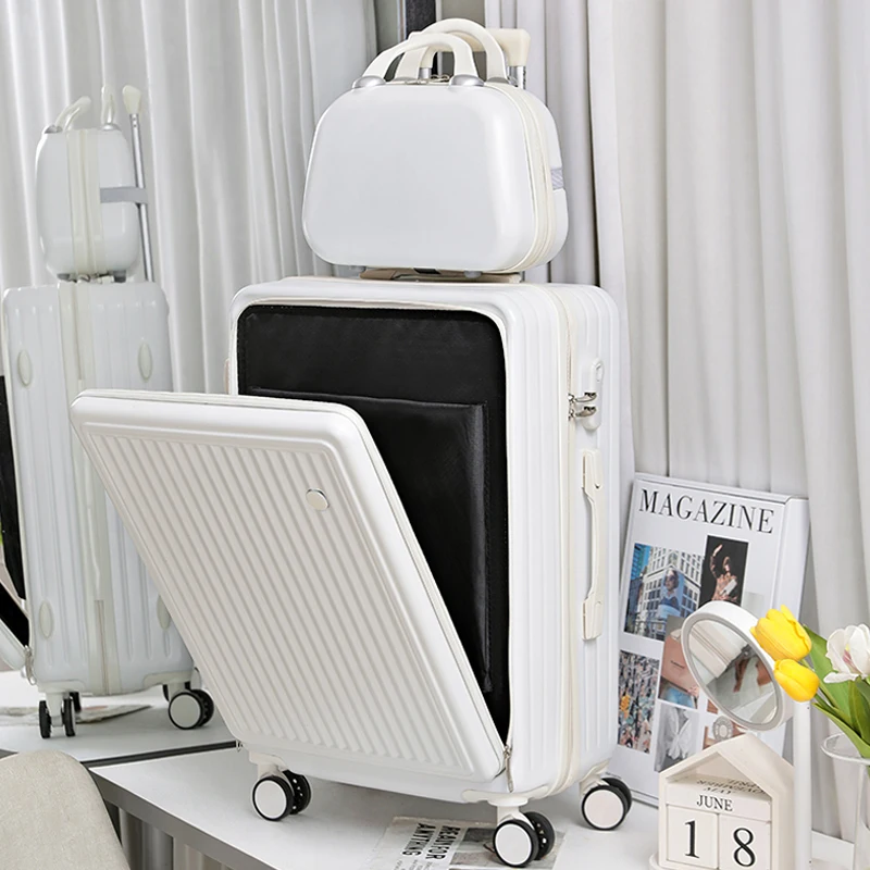 New front pocket Rolling luggage set women trolley suitcase men fashion spinner brand luggage travel bag with handbag travel luggage