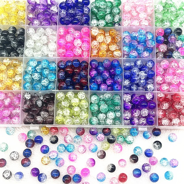 8mm Glass Beads Bulk Crackle Glass Beads Round Beads for Jewelry Making 1LB