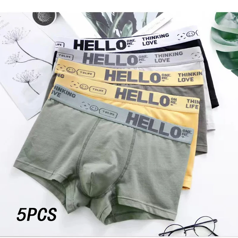 Boxer Shorts 5PCS Men Breathable Four-corner Shorts Teenagers Knitted Pure Color Mid-waist Design