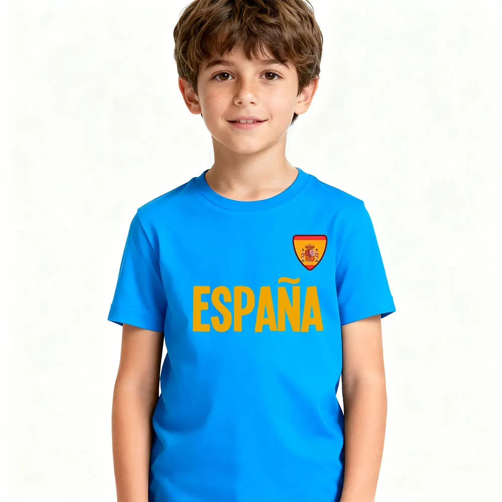 ESPANA 티셔츠 스페인 어린이 일상 캐주얼 셔츠 남녀공용 라운드넥 핫 세일 상의 국기 엠블럼 프린트 티셔츠 면 티