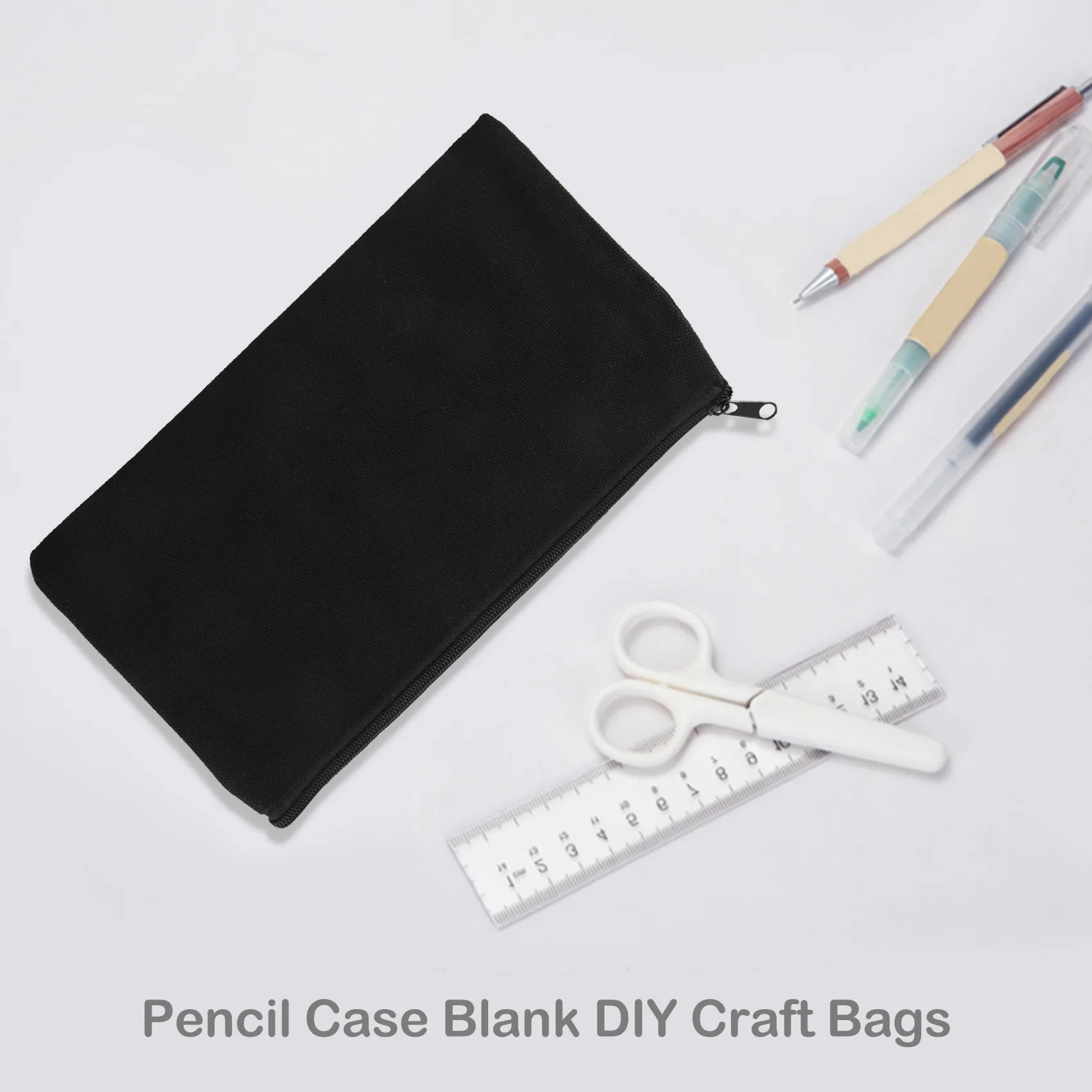 캔버스 지퍼 파우치 가방, 캔버스 메이크업 가방, 연필 케이스, 빈 DIY 공예 가방, 여행 DIY 공예 학교 블랙, 40 개