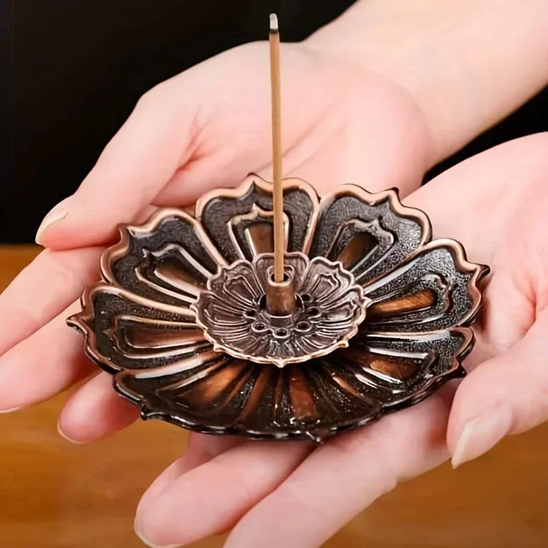 Incense Burner Stick Holder Plate Bronze Nasturtium