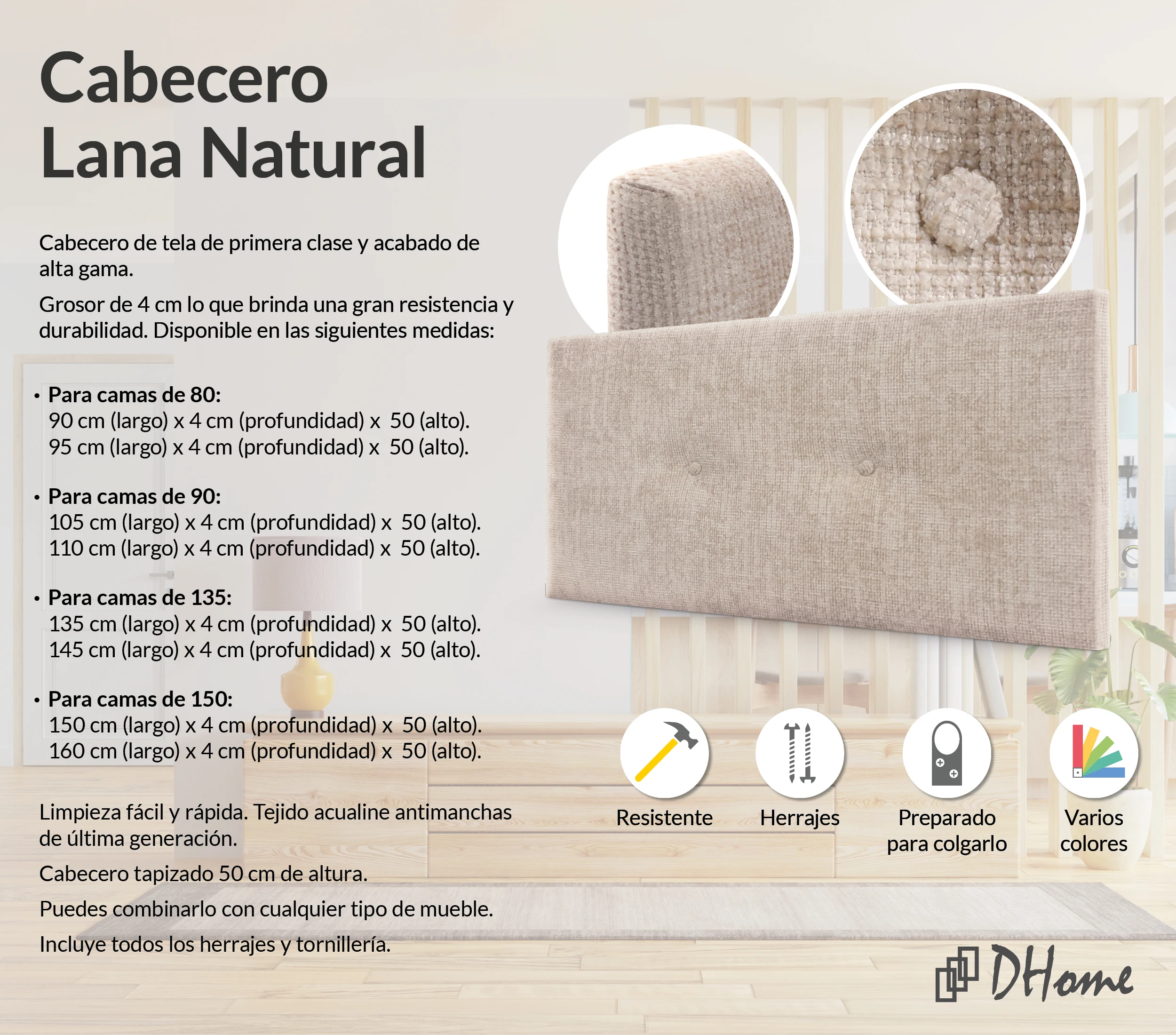 CABECERO Lana 90 Cm Dormitorio Juvenil 