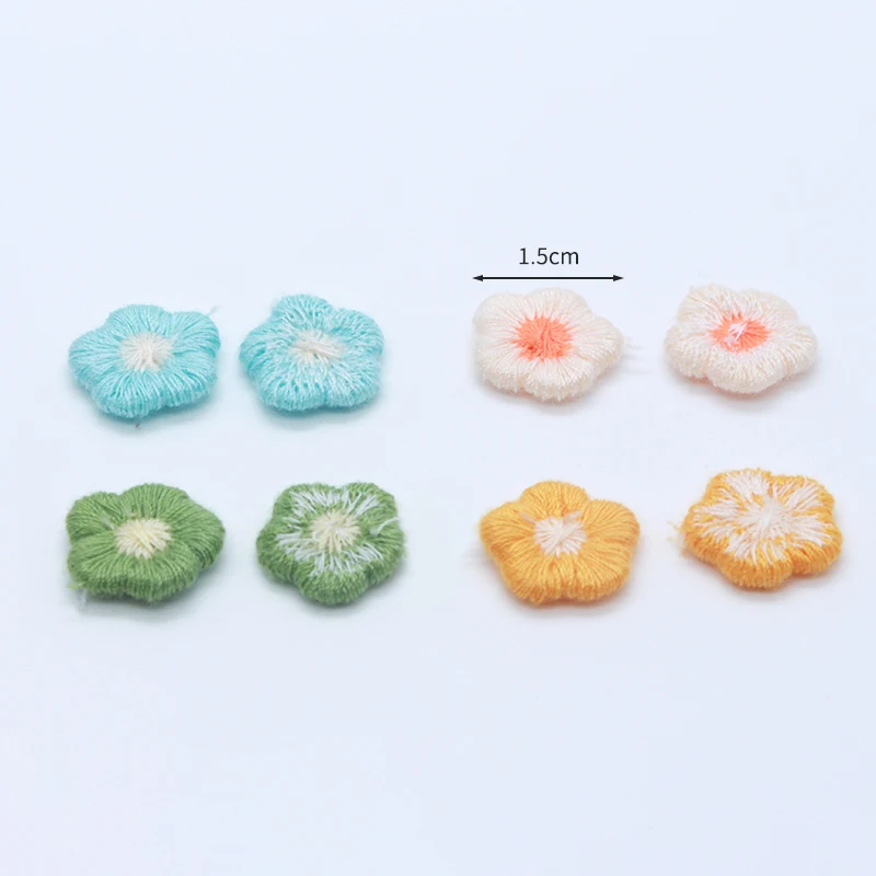 50Pcs 15mm Mini Multicolor Wool Knitting Plum Blossom Flower For Girls Plush Hairpin Children's Clothing DIY Decor Accessories