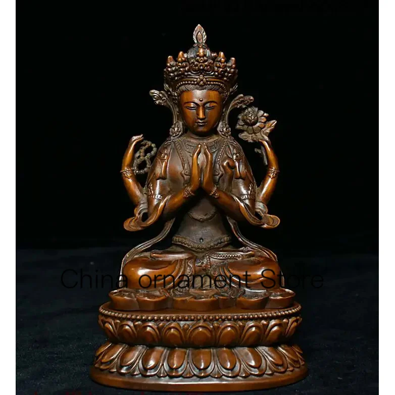 

Collect Chinese Boxwood Wood Carved 4 arms guanyin Buddha Avalokiteshvara Statue