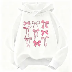 Pink Bow Design Hoodie for Kids - Cute Casual Sweatshirt for Autumn and Spring (WHITE)