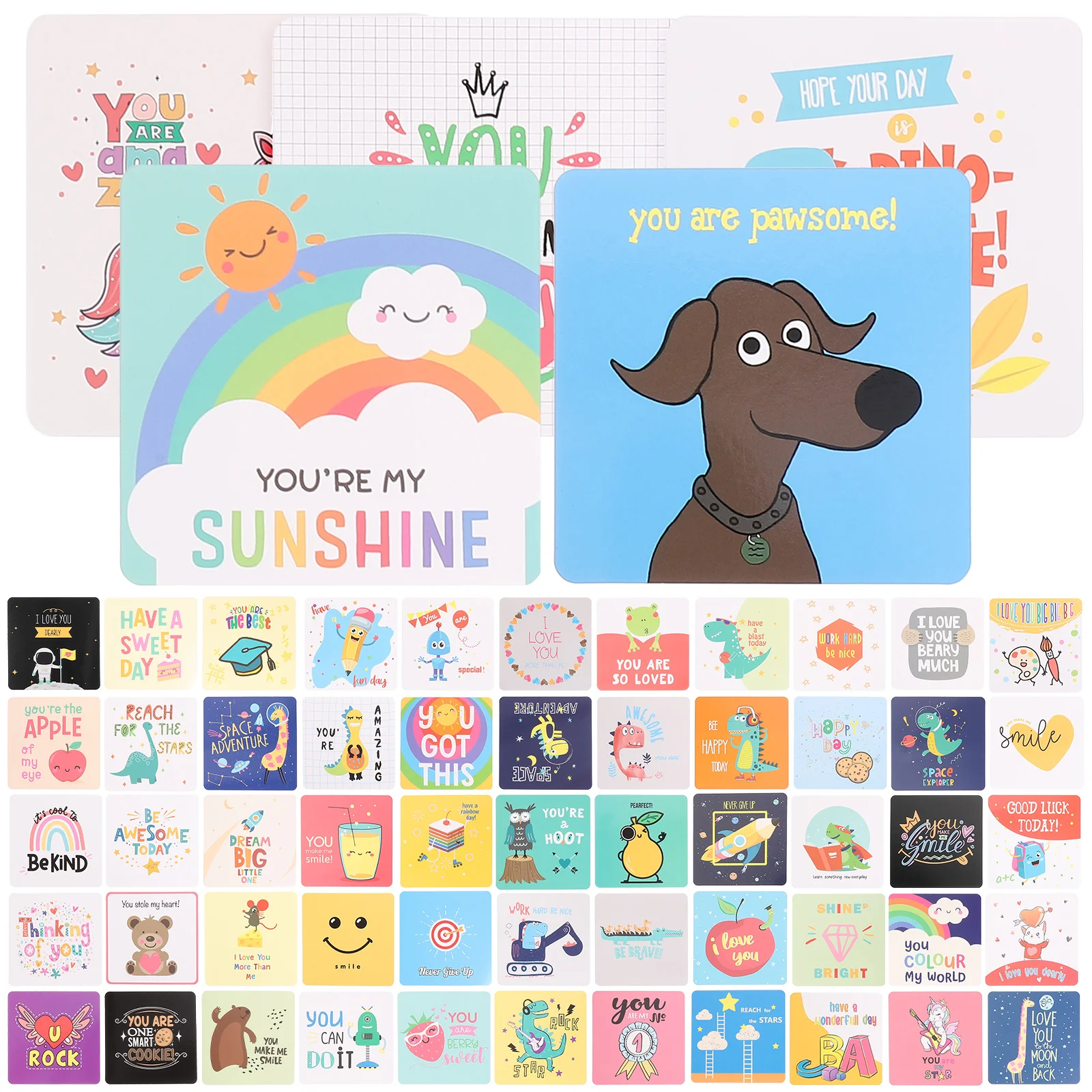 Encouragement Note Card Lunchbox Cards Motivational for Kids Cartoon Positive Notes Paper Gaming Lovely Child 60 Pcs