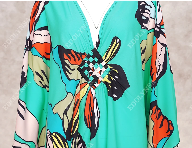 bikini cover 2022 Print Cover-ups Sexy Deep V-neck Summer Beach Dress Tunic Long Kaftan Women Beachwear Swimsuit Cover Up Robe de plage Q1289 cute bathing suit cover ups