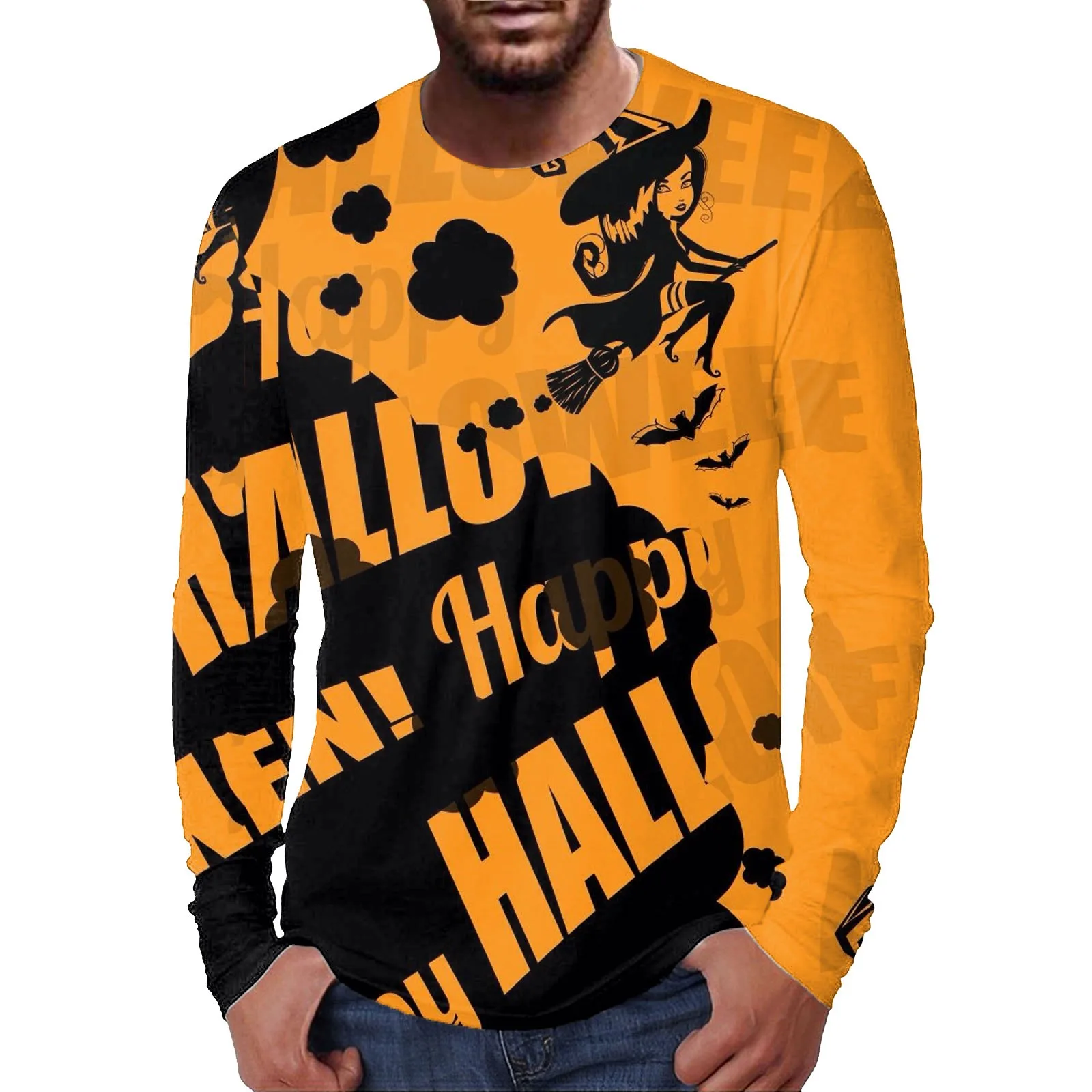 

Mens Fashion Casual Fasten 3D Digital Printing T Shirt Long Sleeve Top All- Retro Style