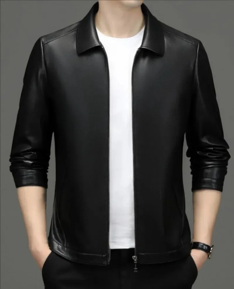 

2023 Brand Autumn Winter New Arrival Man Turn down collar Jacket Casual Coat Men Clothing Soft Warm Genuine Leather Outerwea