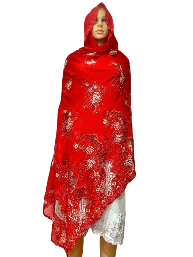 2024 l;uxury best Muslim 100% Cotton Dubai Pitch Color Scarf Hijab Headtie Turban Scarf Circle Embroidery Big Size Cotton Shawls