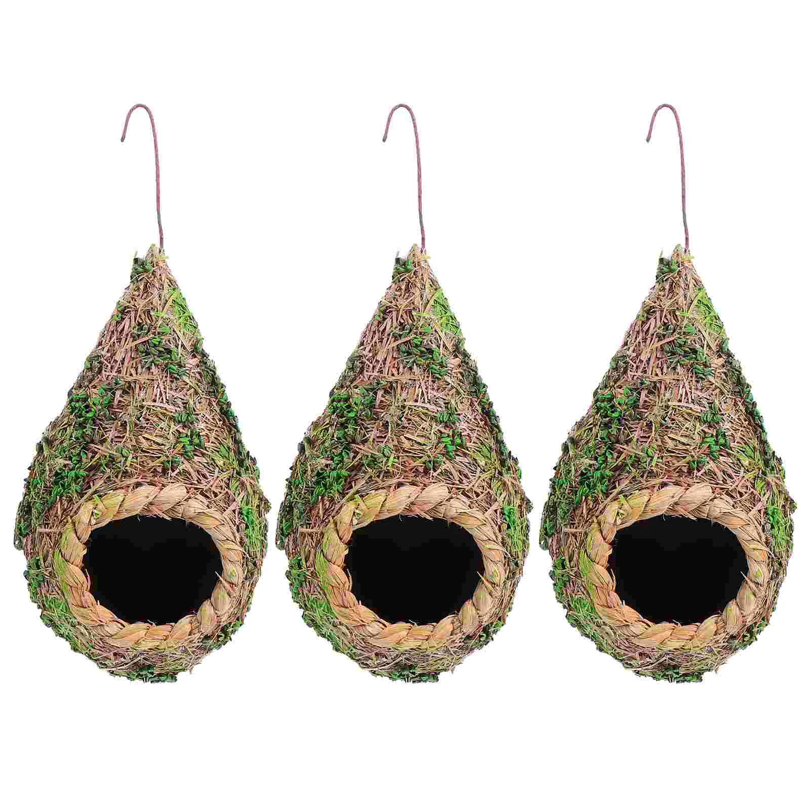 

3pcs Practical Hanging Bird Nest Delicate Straw-woven Nest Bird Home Decoration