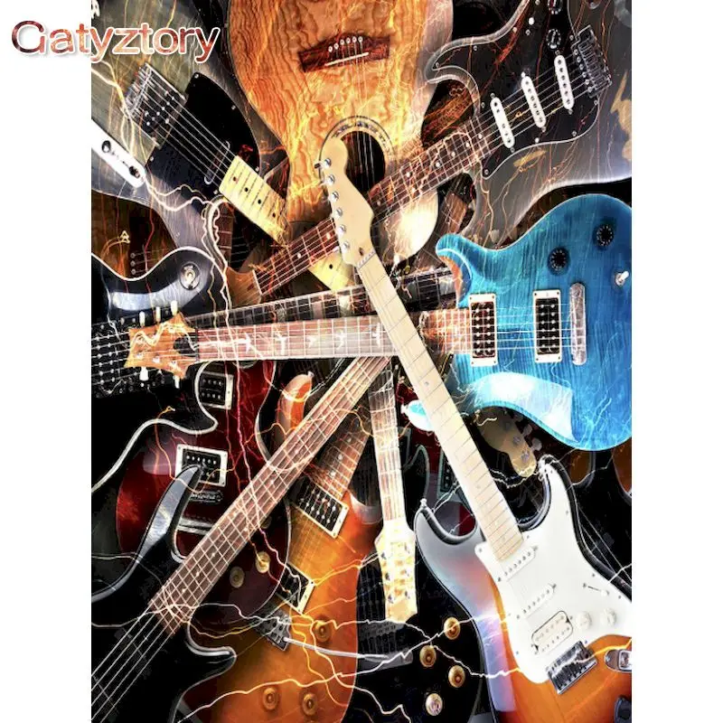 

GATYZTORY DIY Gift Painting By Numbers For Adults Abstract Guitar Time Paints Kits Framed Wall Artcraft Oil Paints Home Decors