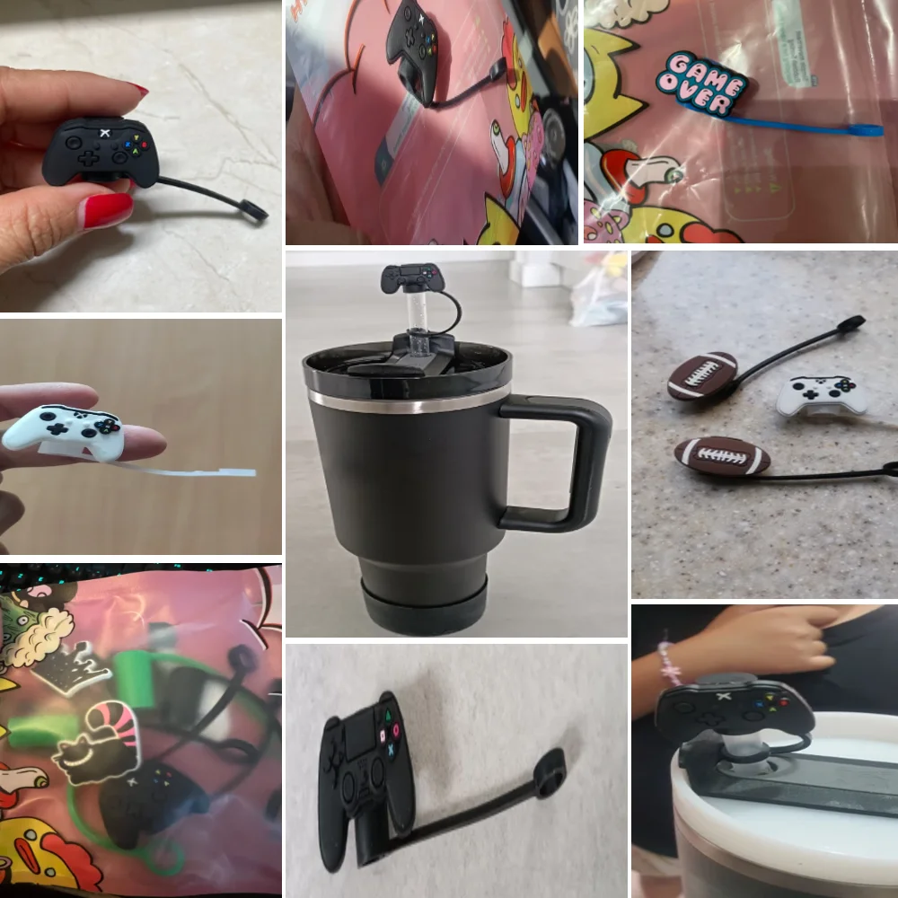 Description Picture 2 of item1PCS PVC Straw Cover GamePad Toy Pistol Series Straw Topper Reusable Airtight Drinkware Dust Cap Splash Proof Drinking Straw Tip