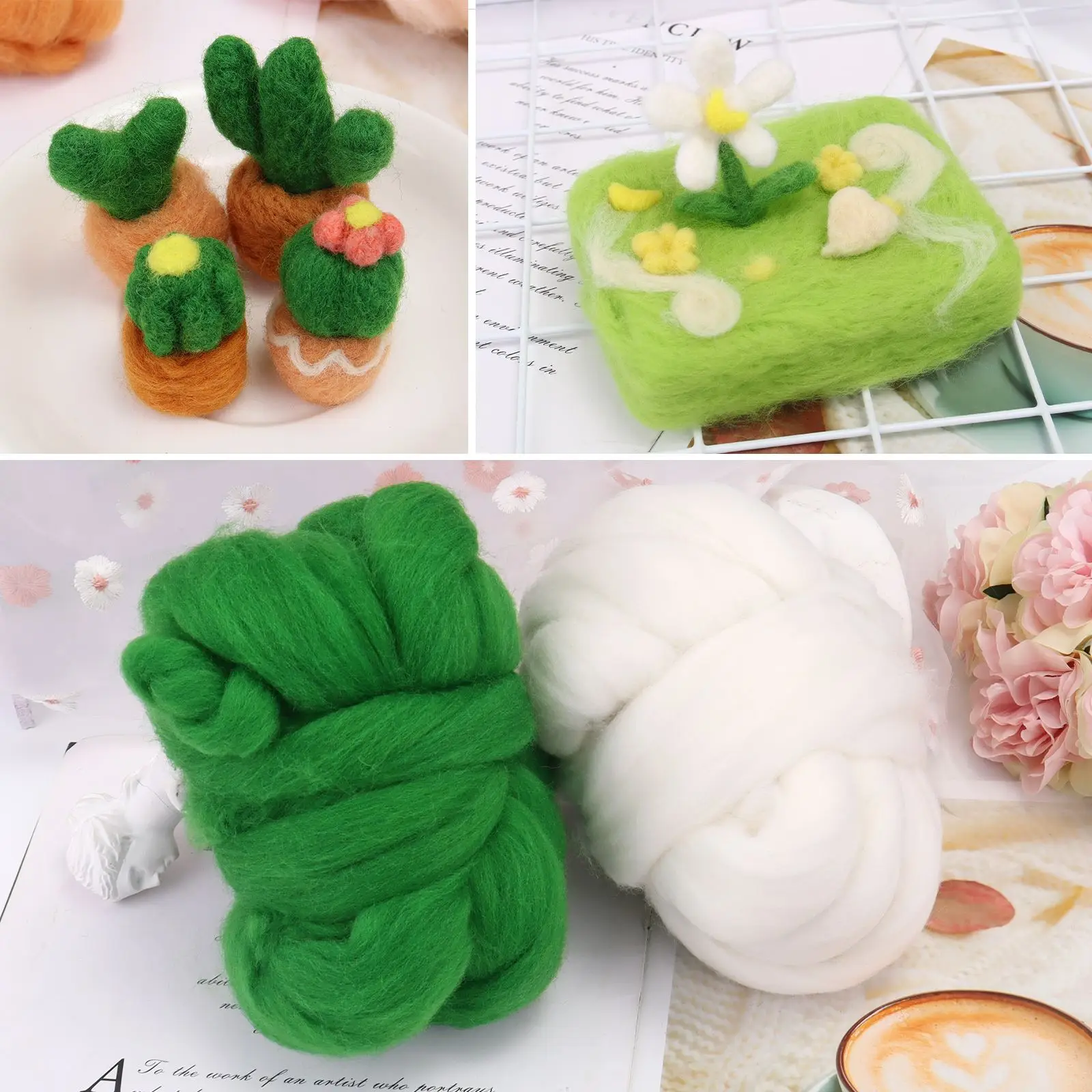 Wool Felting Kit 5g/Bag Multicolor Wool Felting DIY Cactus Ornament Felt Toys Craft Basic Materials Sheep Wool Felting Handmade Poke Tools Wool Felting Kit Needle Felt Kit Needle Felting Wool Wool Felting Needles Needle Felting Mat Wool Felt Accessories