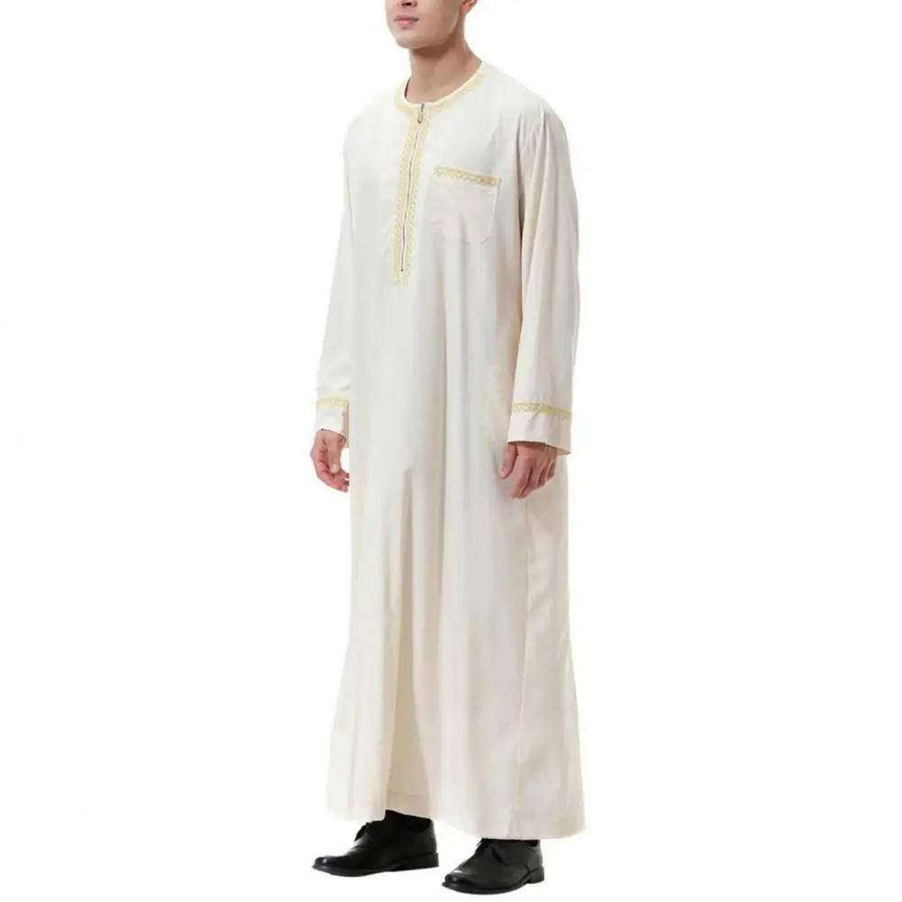 Loose Robe Traditional Middle Eastern Men's Maxi Robe with Half Zipper Long Sleeves Retro Style Arabian Dubai Robe for Summer