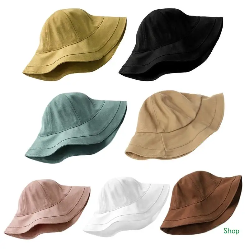 

Dropship Korean Women Summer Outdoor Bucket Hat Simple Solid Color Wide Brim Sunscreen Foldable Adjustable Cotton Panama