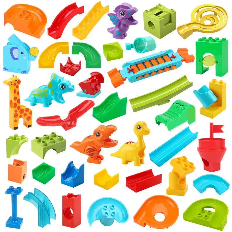 Grandi Blocchi Di Costruzione Marble Race Run Dinosauro Imbuto Pianoforte Scivolo Scivolo Pista Labirinto Rolling Ball Parti Compatibili Giocattoli Re
