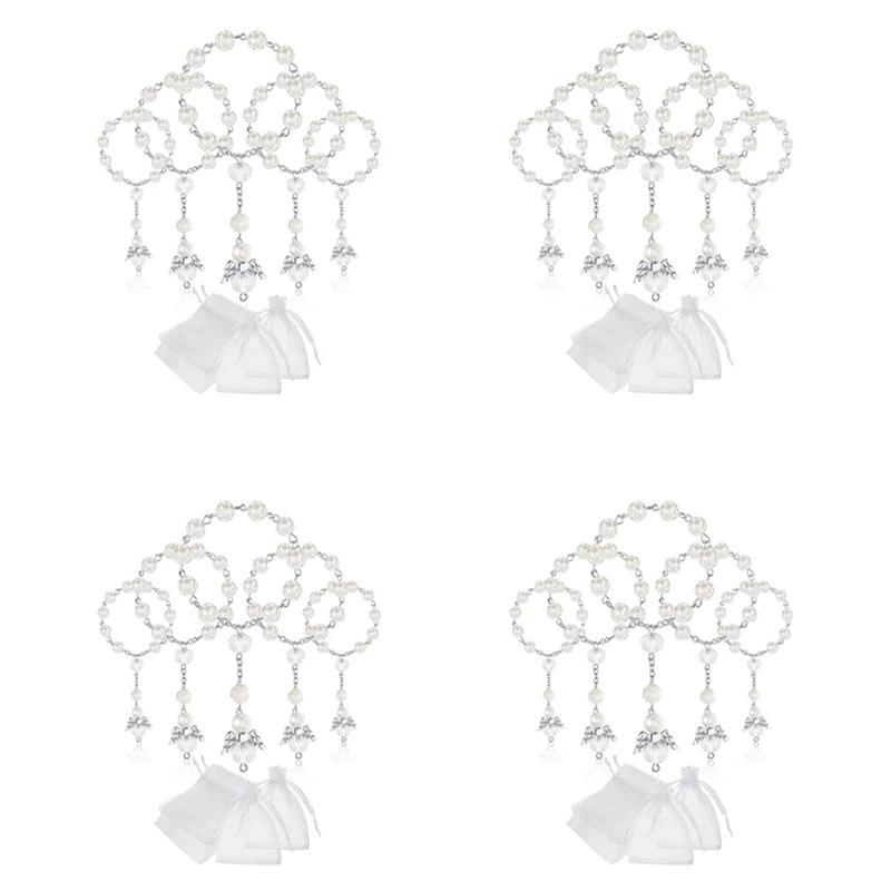 

Hot TTKK 120 Pcs Baptism Acrylic Rosary Beads Mini Rosaries Angel With Organza Bags For The First Communion Baptism Party Favors