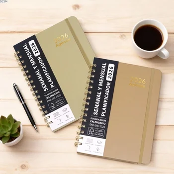 Agenda Spagnola 2026, Quaderno A5 a Spirale, Calendario Essenziale, Diario di Auto-Tracciamento, Organizzatore Giornaliero Multifunzionale
