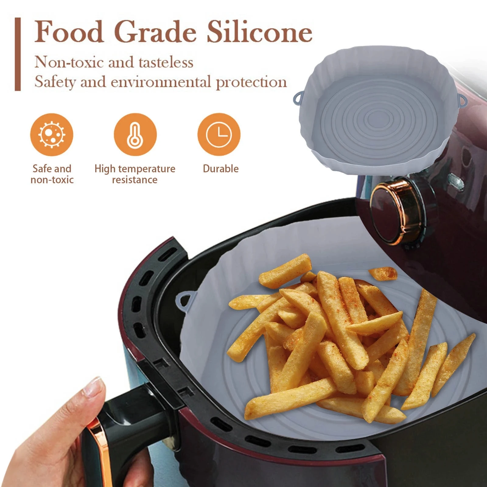 Air Fryer Silicone Pan Safe and Non-Toxic Air fryers Oven Accessories Round  Tray