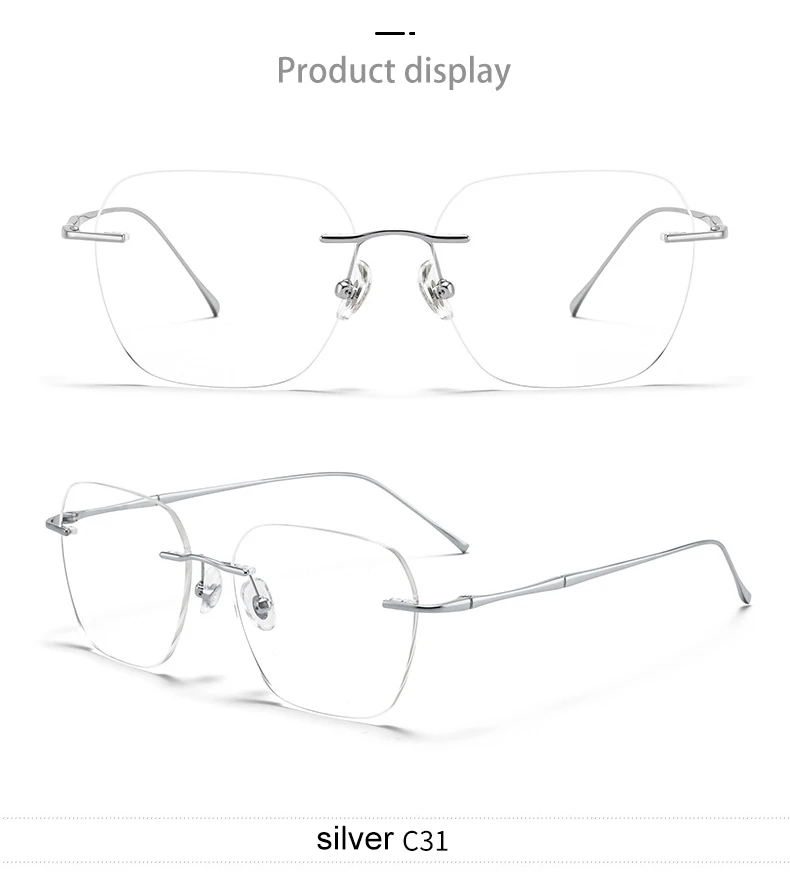 Fashion VICKY Ultra-light Titanium Rimless Myopia Unisex Simple Square Read Frames Customized Prescription Glasses F0623_voghion.com