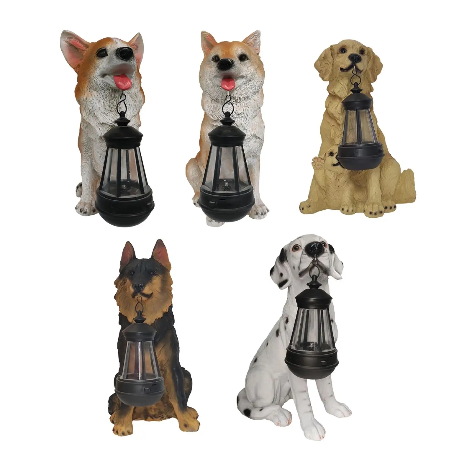Resin Figurine Hanging Lantern Ornament Art Decor Solar Lights Garden Dogs Statue for Home 3