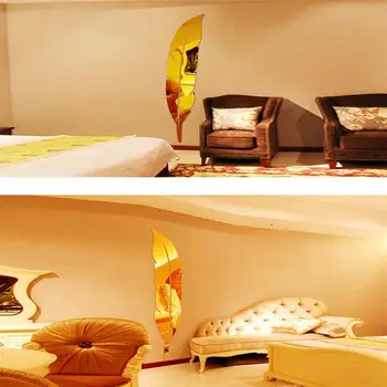 Acrylic Mirror Wall Sticker Large Waterproof Feather Plume for Living Room Home Decor Vinyl Decal DIY Sticker Mural Decoration 2