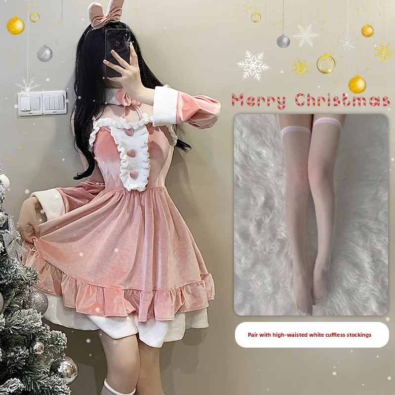 Sexy Red Cisas New Year Rabbit Girl Costume Pure Desire Internet Broaast Lady Rabbit Suit Cosplay Traditional Chinese F...