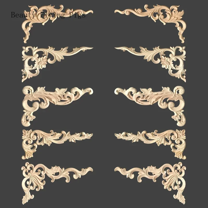 

1 шт. Прямая поставка, классический цветок из резьбы по дереву, цветок из массива дерева, Угловое украшение, нашивка для дома, двери шкафа, полное украшение