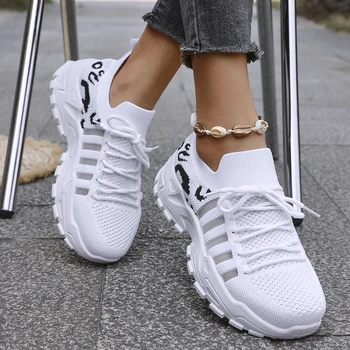 Women's Fashion Breathable Knitted Sports Shoes Spring and Autumn New Casual Lightweight Soft soled Walking Shoes 1