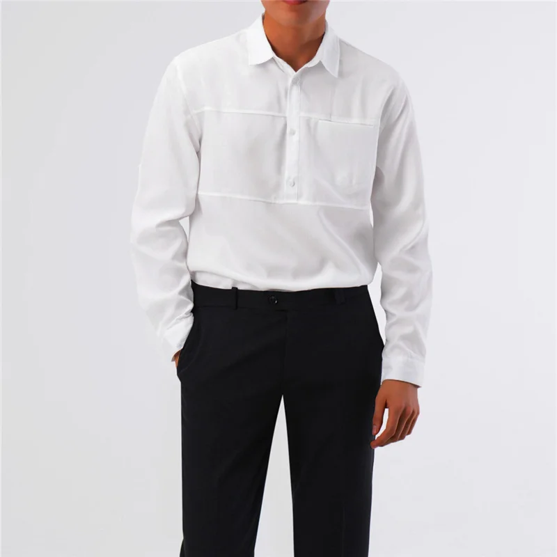 

Plain Color Men's Slim Fit Formal Long Sleeve Casual Business Party Dress Shirts with Chest Pockets Half Button Blouse Man M-XXL