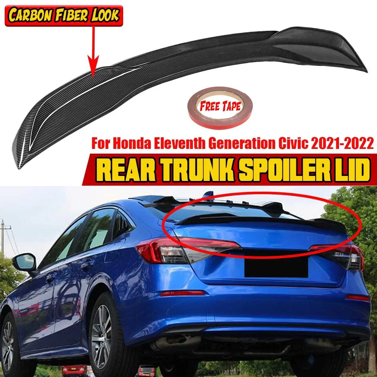 

ABS Car Rear Trunk Lip Boot Wing Lip Car Rear Spoiler Lip Wing For Honda For Civic Eleventh 11th Generation 2021-2022 Body Kit