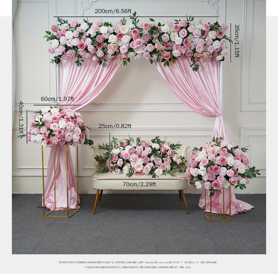 Description Picture 6 of itemPeach Pink White Wedding Backdrop Arch Decor Floral Arrangement Rose Baby Breath Green Leaf Party Event Table Centerpieces Ball