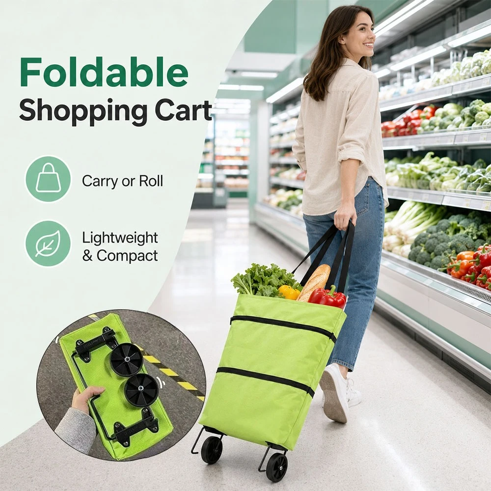 Compact Foldable Grocery Trolley with Wheels – Versatile Backpack for Home and Travel Shopping