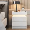 White LED Nightstand LED Bedside Table with High Gloss Drawers Modern Matte Led Night Stand with Border Table for Bedroom US 3