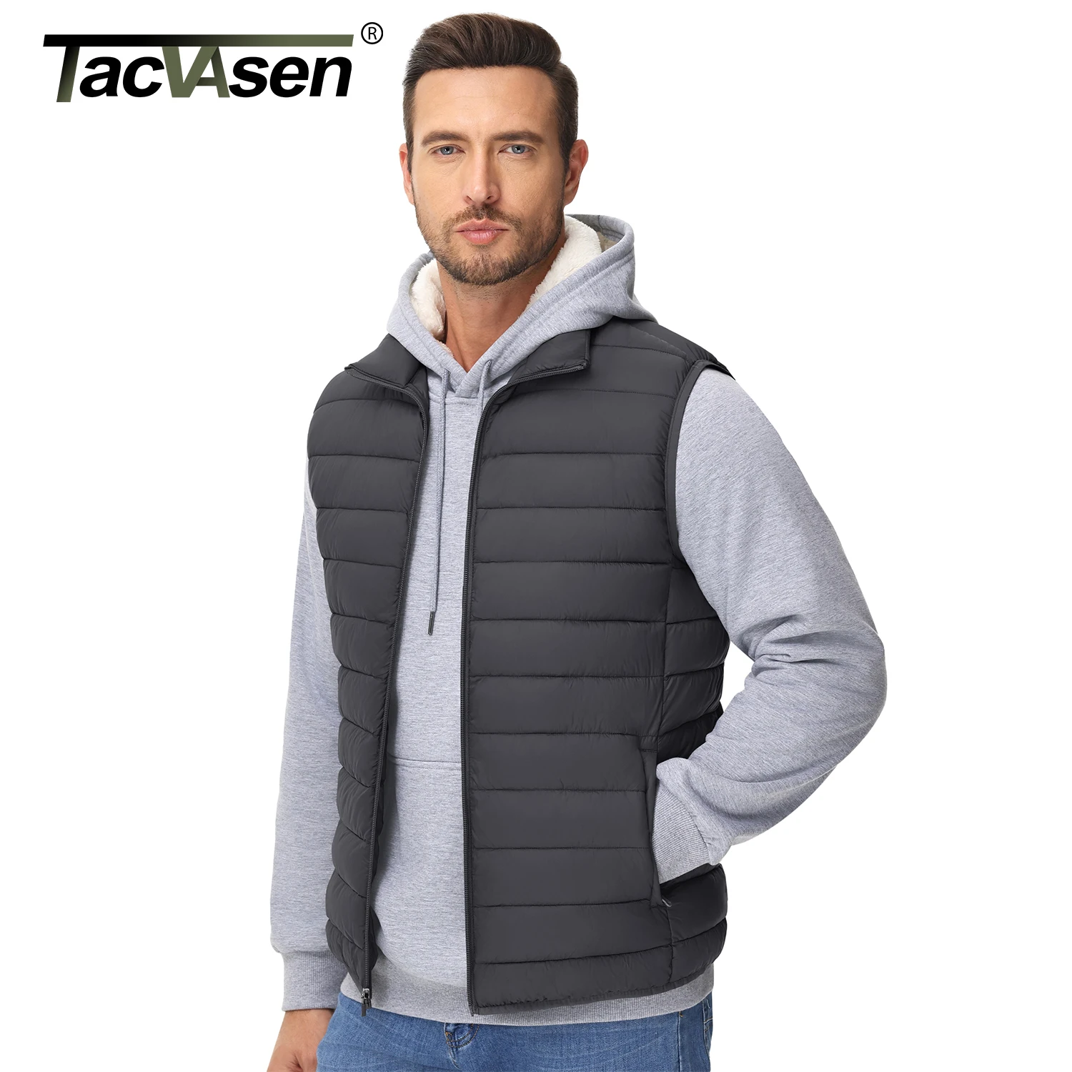 TACVASEN Lightweight Puffer Vest Mens Windproof Vest Sleeveless Winter Jacket Casual Coat Warm Thicken Waistcoat Streetwear puffer jacket