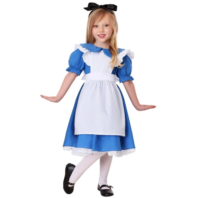 Bambini ragazza blu alice nel paese delle meraviglie costume di halloween  per bambini festa lolita vestito da cameriera cosplay costumi di carnevale  fantasia ragazze - AliExpress