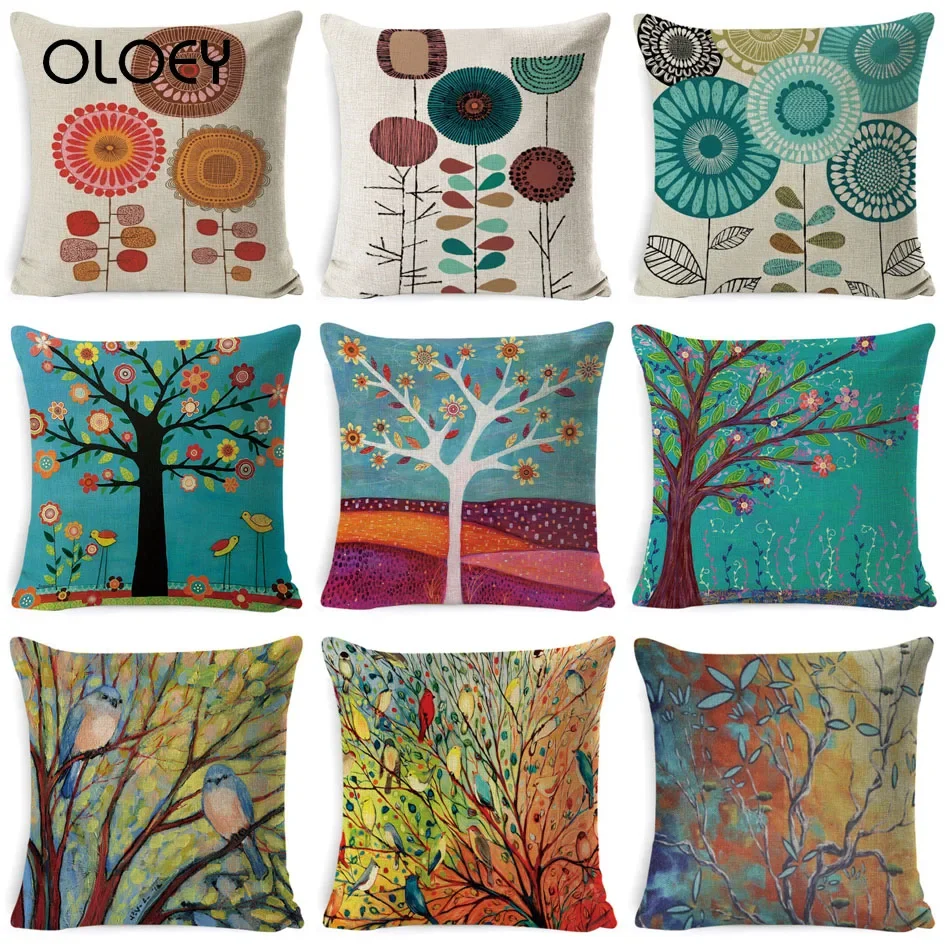 Linen Super Soft Cushion Cover Christmas  European Style Oil Painting Cushion Cover Hotel Decoration Cushion Cover.