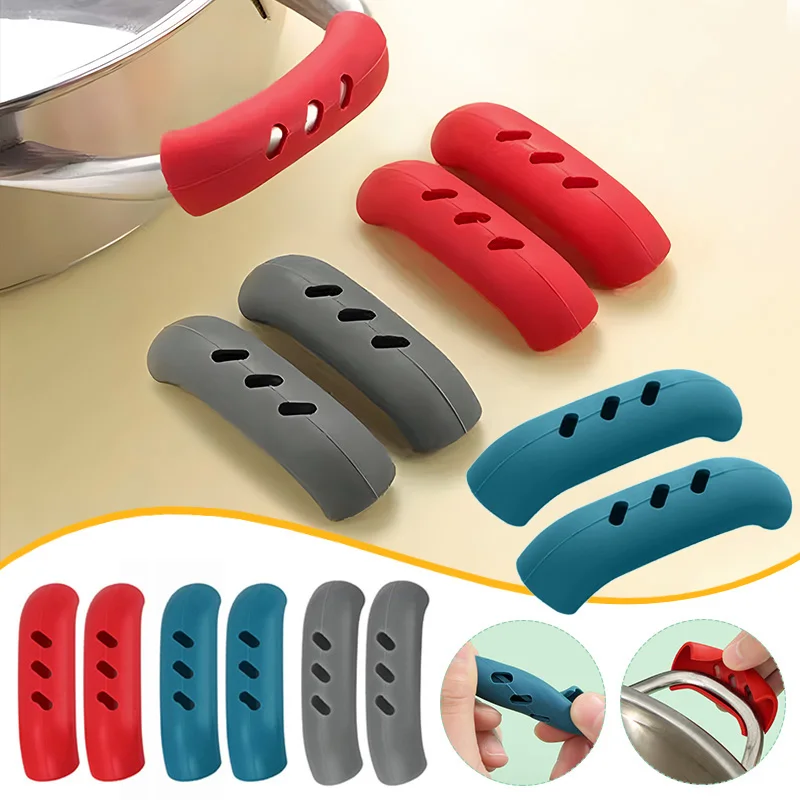 2PCS Silicone Pan Handles Cover Cookware Heat Insulation Non slip Pot