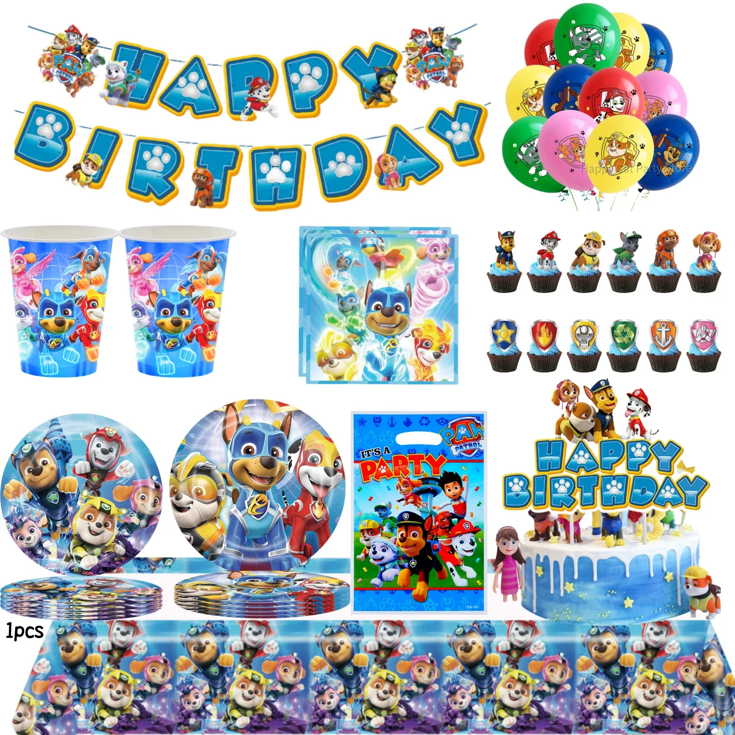 Paw Patrol Geburtstags-Set, Patrol Paw-Geburtstagsdekoration, Tischdecke, Teller, Tasse, Babyparty, Paw Patrol, Partygeschenke zum 4. Geburtstag