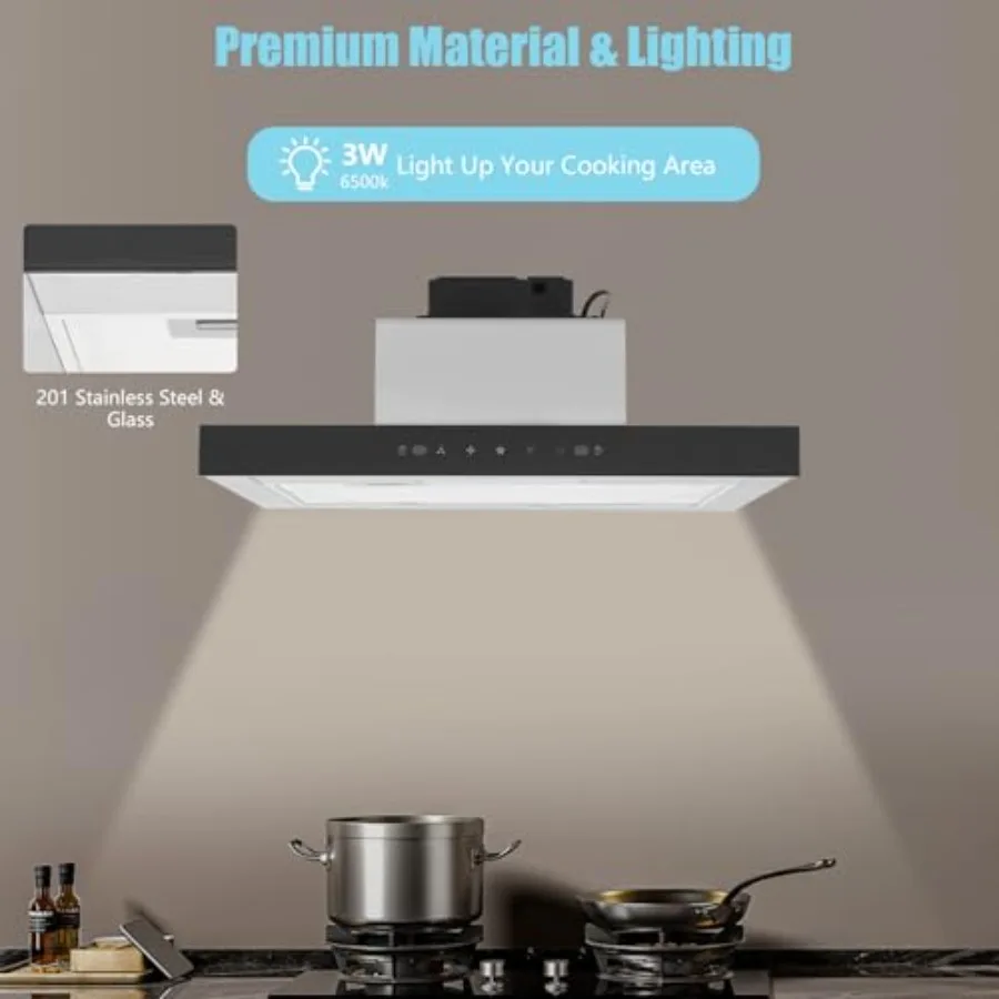24inch Stainless Steel Under Cabinet Range Hood with 350 CFM Suction for Kitchen Touch and Gesture Control 3Speed Exhaust Fan L