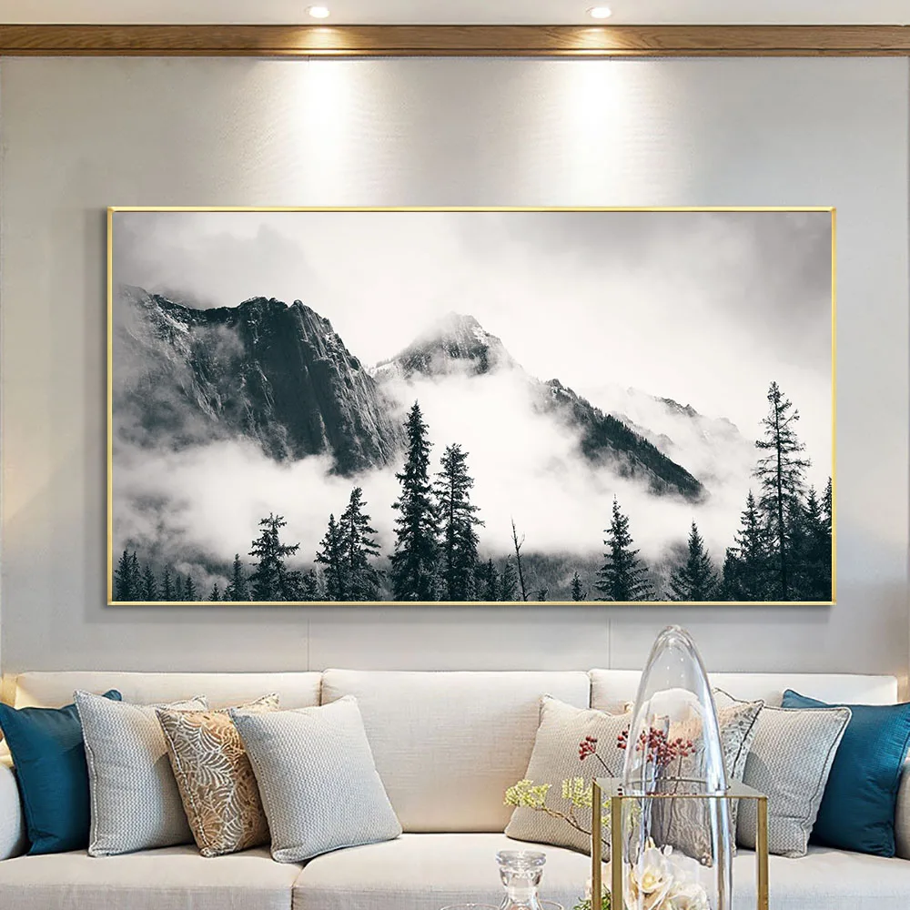 

Black and White Mountain Photo Canvas Print, Modern Wall Art Poster, Nature Landscape Picture for Living Room, Home Decor