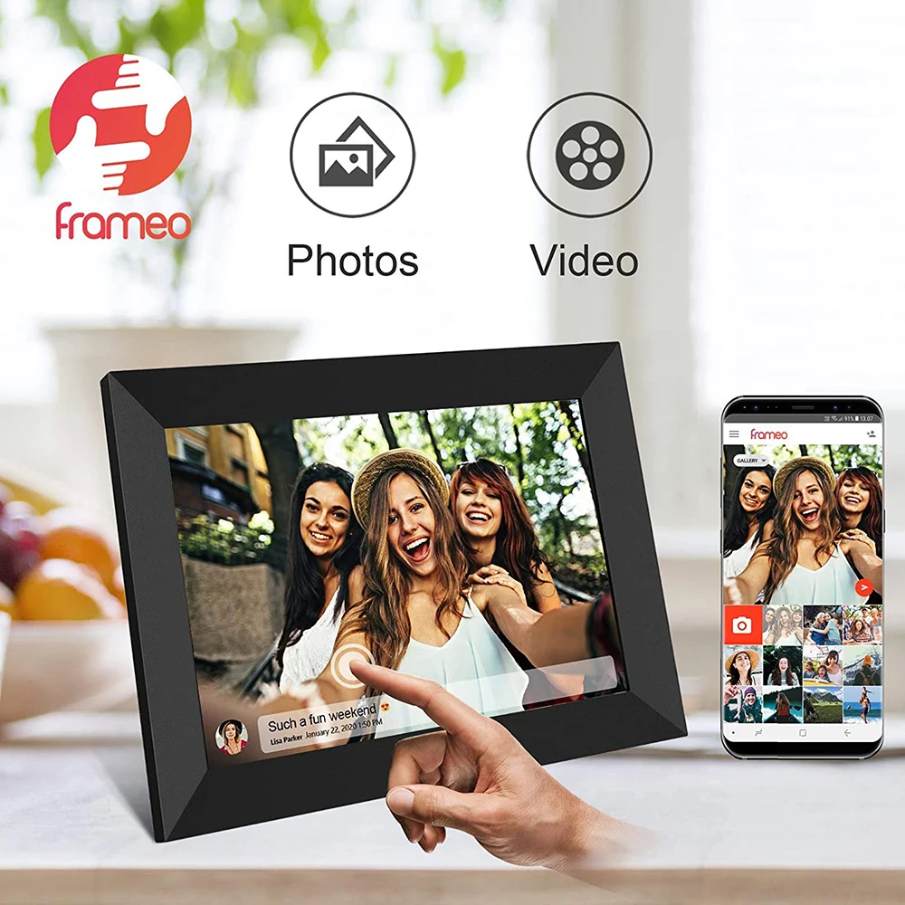 10.1 Inch Smart WiFi Digital Photo Frame 1280x800 IPS LCD Touch Screen Support Auto-Rotate Built in 16GB Memory Free Frameo App