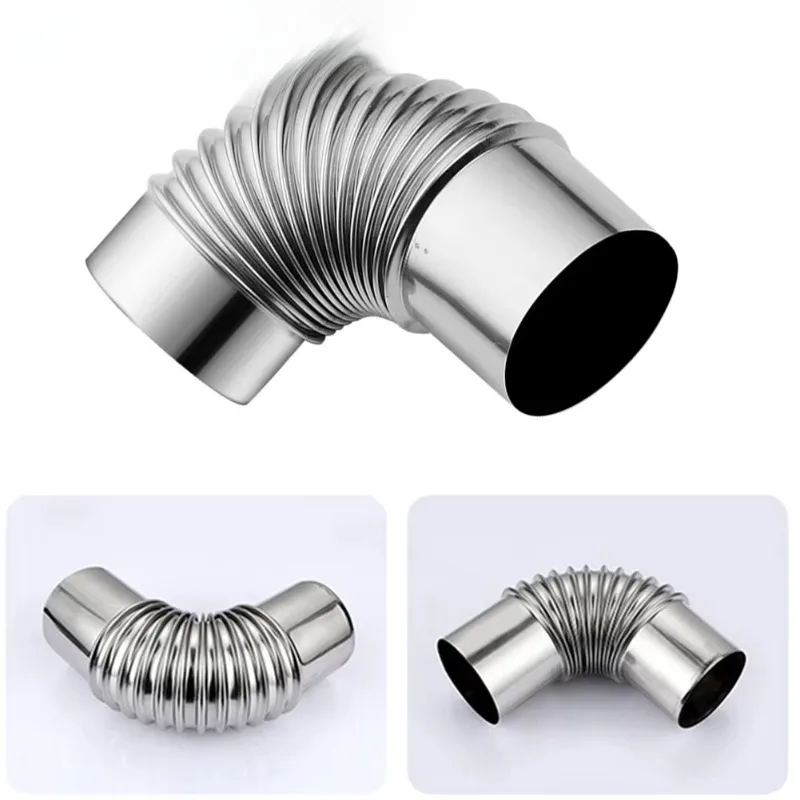 Chimney Liner Bend 60/70/80mm Stainless Steel 90 Degree Elbow Chimney Liner Bend 90&deg; Multi Flue Stove Pipe For Outdoor Camping Wood Stoves Chimney