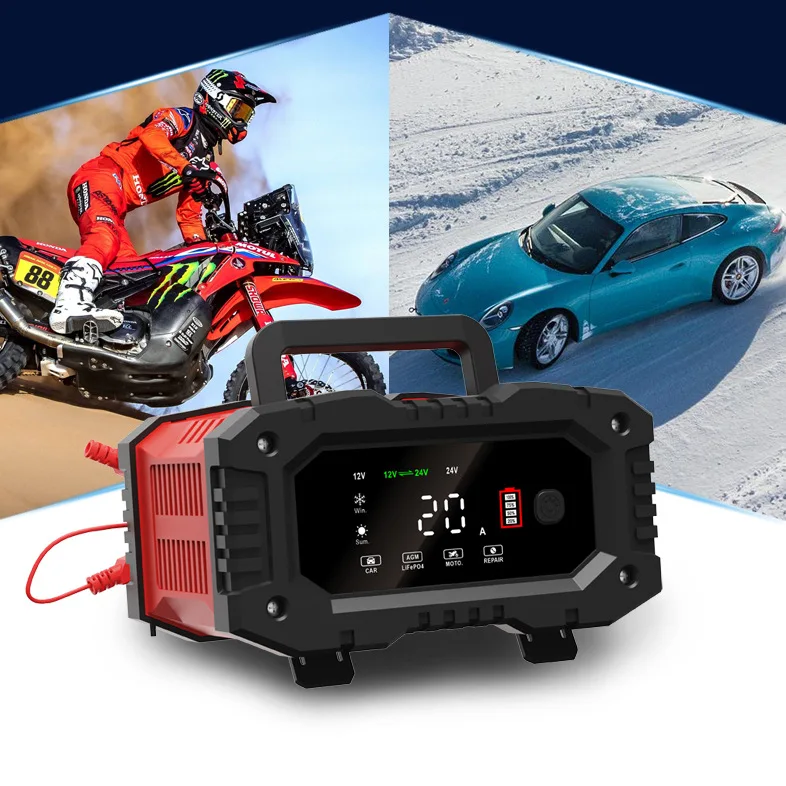 12v/24v Fully Automatic Battery Charger 7-segment Smart Car Battery Charger Pulse Repair for Agm Gel Wet Lead Acid Charging 2