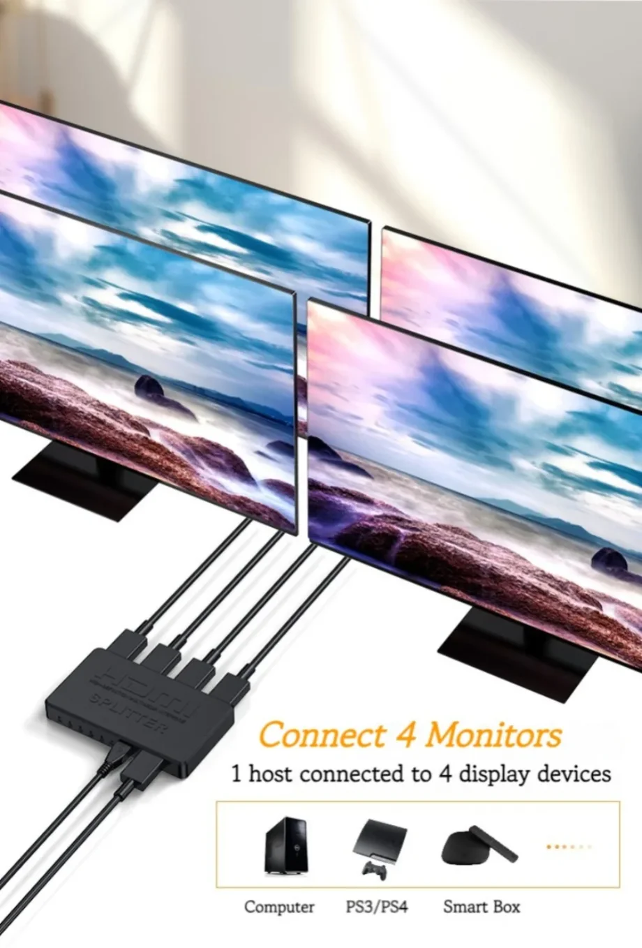 4x1 HDMI-compatible Video Switcher HD 4K HDMI Splitter 1 in 4 out HDMI Switch 2x