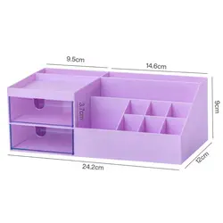 Cute Kawaii Plastic Desktop Organizer with Drawer - Nine - Grid Storage Box for Cosmetics and Office Supplies (Purple)