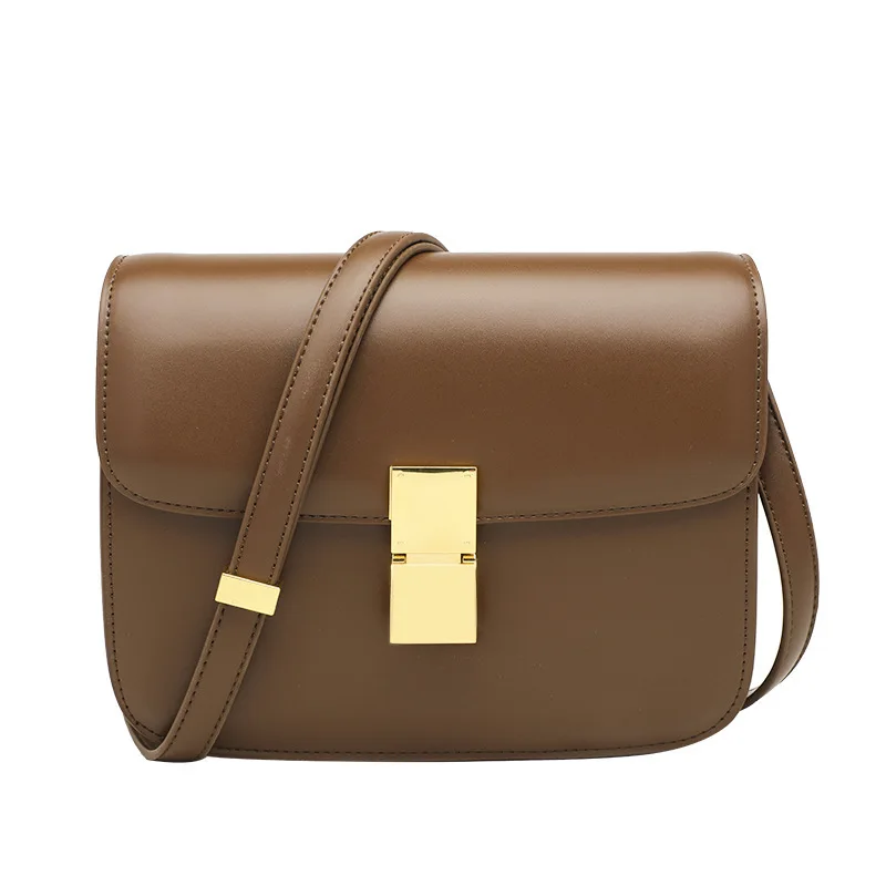 Composite cowhide Women bag bean curd box handbag retro new fashion square purse crossbody shoulder bag 01-GN-ssxfdf
